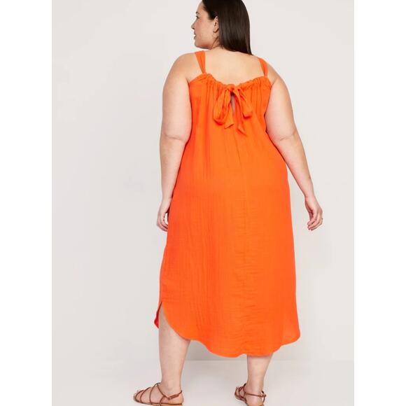 Old Navy Maxi Dress Womens 2XL Blazing Orange Sleeveless Pockets Vacation Beach - Picture 1 of 10